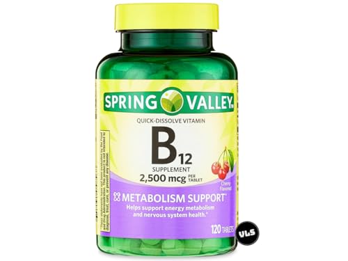 Spring Valley Vitamin B12 Quick-Dissolve Tablets Dietary Supplement | Vitamin B12 2500 mcg | B Vitamins | Vitamin B12 Complex for Women and Men | 120 Tablets Bundle with Vls Sticker