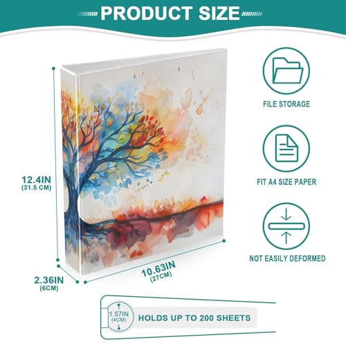 Image of Watercolor Tree Life 3 Ring Binder with 2 Interior Pockets 1.5 inch Binders 3 Ring Heavy Duty Fit 8.5 inch x 11 inch Letter Size for Office School, 2 Pack