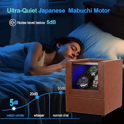 Image of J&T Technology Watch Winder for Automatic Watches,Automatic Watch Winder with LED Light,Rotating Watch Case with Japanese Quiet Motor,4 Rotation Modes,USB Type C