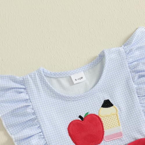 Little Girls Back to School Dress Apple Embroidery Flutter Sleeve Dresses Toddler Kids First Day of School Outfits3