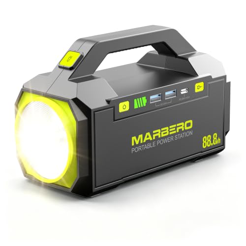 MARBERO Portable Power Station 88.8Wh Camping Portable Charger with Flashlight High Lumens Fast Charging Power Bank with AC Outlet 100W (150W Surge) for Hiking Hurricane Backup Emergencies