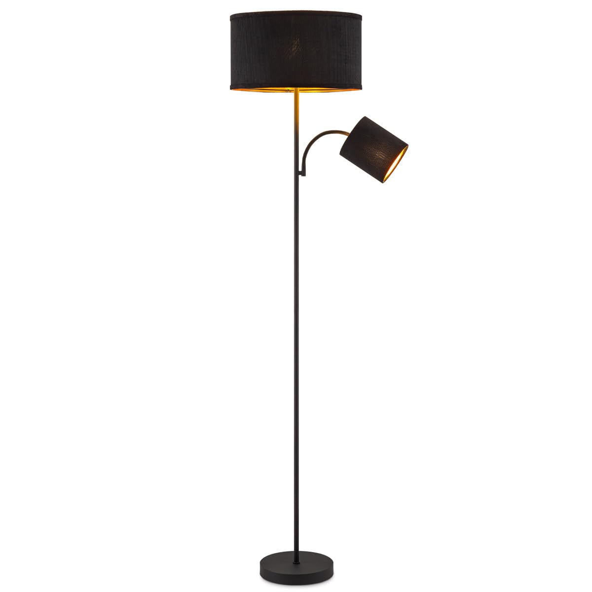 Home Sweet home Stehlampe Schwarz mit Leselampe – 175 cm Stehleuchte mit Corduroy Lampenschirm - 2 LED Leuchtmittel (2700K) - Moderne Standleuchte für Wohnzimmer & Lesen