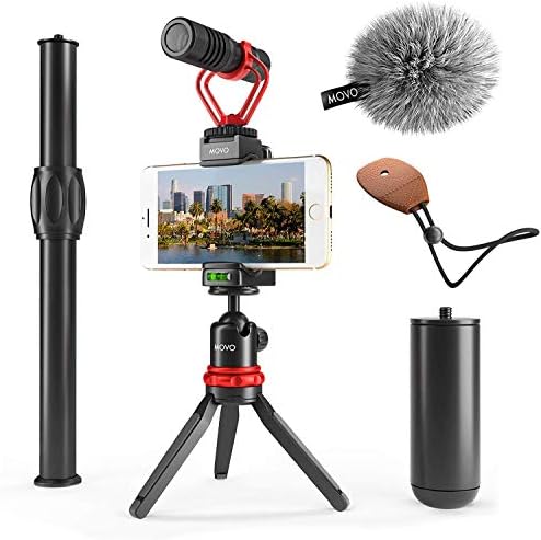 Movo VXR10+ Kit de vlogging para smartphone com mini tripé, alça de te...