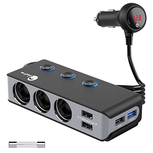 Quick Charge 3.0 Adaptateur Allume-Cigare 120W, Qidoe 12V/24V CC 3 Prises Chargeur de Voiture avec Interrupteur Principal de Voltmètre LED, 8.5A 4 Ports USB Rapides, Trois Marche/Arrêt Indépendants