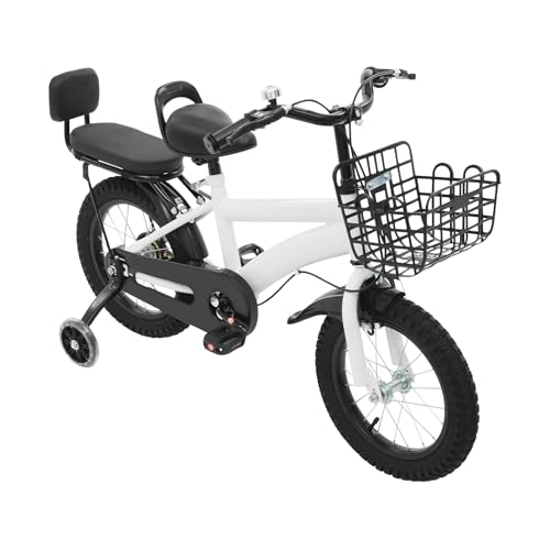 Pinuox Bicicleta infantil de 14 pulgadas, con ruedas estabilizadoras y cesta, altura ajustable para niñas y niños a partir de 3 a 7 años