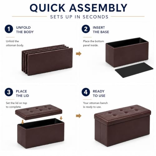 Image of ALASDO 30 Inch Folding Storage Ottoman Bench with Hidden Storage, PU Leather Ottoman Foot Rest Stool, End of Bed Bench for Bedroom, Living Room, Entryway and Closet, Brown
