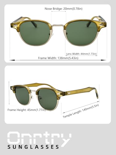 Image of Onrtry Classic Polarized Sunglasses for Men Women Semi-Rimless Frame Sun Glasses Fashion Retro Designer Shades(Oilver Green&Silver Frame /G15 Lens)