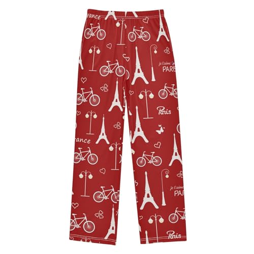 Paris Eiffel Tower Bikes Boys Long Pants Soft Trousers Elastic Waist Kids Lounge Bottoms with Pockets S-XL