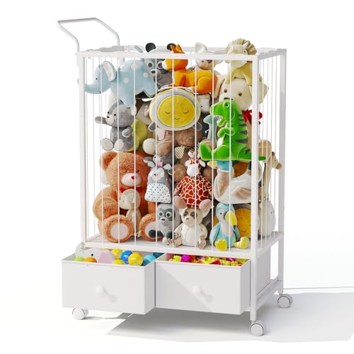 BBLIKE Large Stuffed Animal Storage Cart - Kids Toy Storage Organizer with Drawers, Stuffed Zoo Animal Holder for Bedroom, Living Room, Nursery, Perfect for Plush Toy Organization, 176L, White