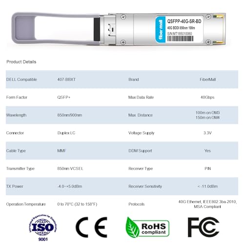Image of 40GBASE-SR Bi-Directional Transceiver Module,Compatible with DELL QSFP-40G-BIDI,407-BBXT, QSFP+ 40G BiDi MMF 850nm /900nm 100m / 150m Duplex LC