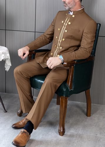 Men 2 Pieces Chinese Mandarin Collar Embroidered Blazer Jacket Pant Set Chinese Hanfu Traditional Uniform2