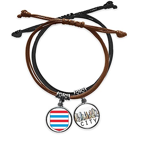 Bracelet Luxembourg avec cordon et chaine en cuir - Embleme National