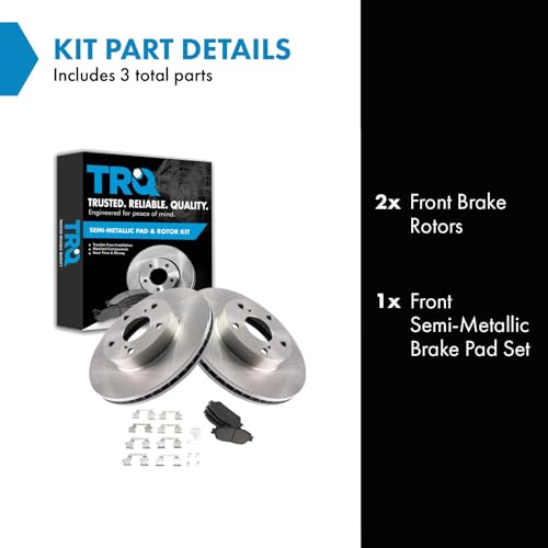 Image of TRQ Front Brake Pad and Rotor Set Semi Metallic Vented Rotors | For 2005-2015 Toyota Tacoma