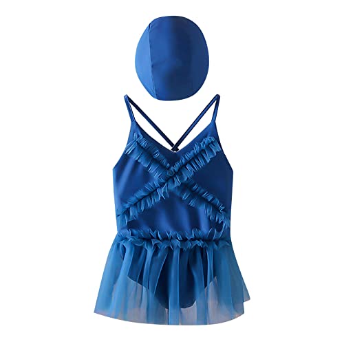 Fashion Girls Quick Dry Princess Mesh Swimsuit Suit Skirt with Swimming Cap Girls Small Bikinis (Blue, 2-3 Years)