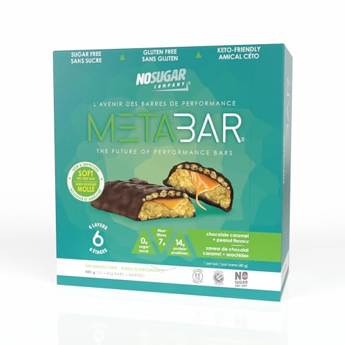 *NEW* No Sugar META BAR, Chocolate Caramel + Peanut Flavour – Low Carb Snacks, Keto Food, Sugar Free Treats, Gluten Free, Healthy Snack Foods, Diabetic Friendly, Ketogenic Products (12 x 40g bars = 480g box)