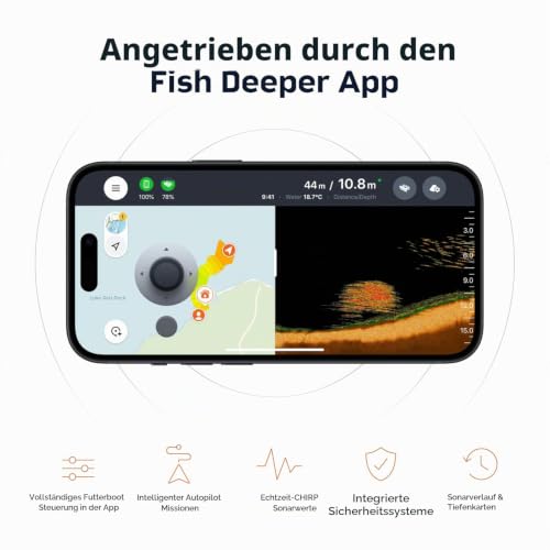 Deeper SPARK Smart Bait Boat mit Fish Deeper App und CHIRP Sonar, GPS Autopilot Köderboot zum Karpfenangeln, Telefon- & Tablet-Steuerung, Tragbares RC Fischerboot mit 150m / 492 ft Reichweite – Bild 4