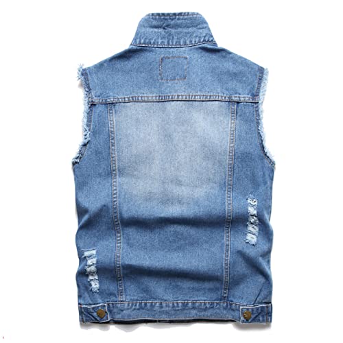 Men's Denim Vest,Sleeveless Jacket Slim Fit Vintage Casual Ripped Summer Jean Vest for Men2