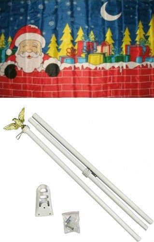 3x5 Merry Christmas Brick Wall Santa Flag White Pole Kit Set - Party Decorations Supplies For Parades - Prime Outside, Garden, Men Cave Decor Flag