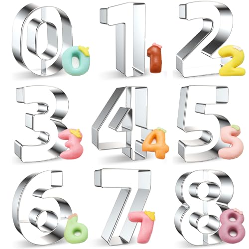 Zahlen Ausstecher, 9 Stück Ausstechformen Zahlen 0-9 Edelstahl Digitaler Keksausstecher Fondant Cookie Cutter Backen Kekse Ausstechform Plätzchen
