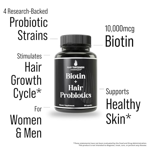 Image of Probiotics for Hair Growth + Biotin 10000mcg - High Strength Hair Vitamins for Women and Men with Lactobacillus Reuteri & Clinically Studied Probiotic Strains - Supports Thicker, Fuller Scalp - Vegan