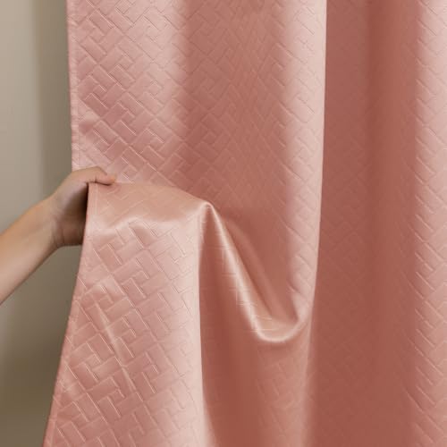 Image of HOMEMONDE 100% True Blackout Curtains 8 Feet Long - Set of 2 Curtains| Embossed Design | Light Block Thermal Insulated & Noise Reducing Top Style Rod Pocket Curtains (Off White, 96Inch)