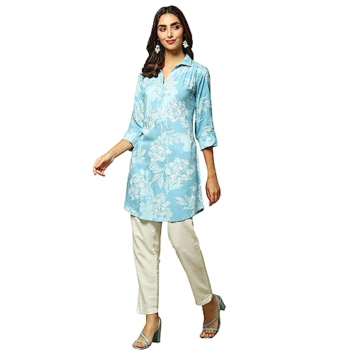 Image of BIBA Women's Rayon Regular Fit Casual Printed Regular Dress Shirt Kurta