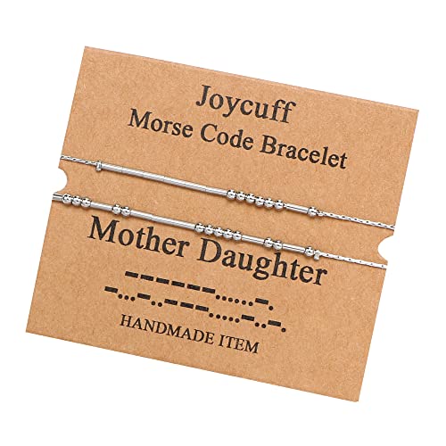 Image of JoycuFF Inspirational Morse Code Bracelets for Women Silver Beads Jewelry Encouragement Mantra Gifts for Her