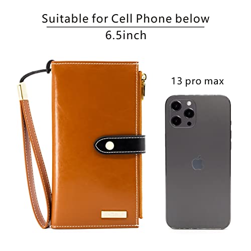 Image of ANDOILT Women's Genuine Leather Wallet RFID Blocking Credit Card Holder Zipper Purse Cell Phone Handbag