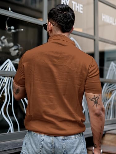 Image of Maniac || Mens || Solid Textured || Half Zip || Polo Neck || Half Sleeve || Cotton || T-Shirt