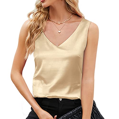 Getervb Tank Top Damen Sommer Satin V-Ausschnitt Ärmelloses Top Lockere...