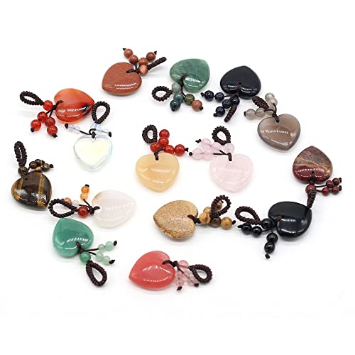 Porte-clés en pierre naturelle cœur QSLLER : lot de 4 pendentifs lithothérapie pour sac