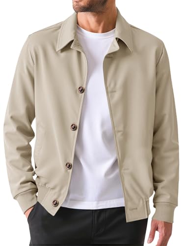 Runcati Mens Lightweight Jackets Button Down Casual Windbreaker Vintage Fall Bomber Jacket with Pockets