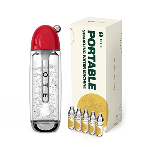 OTE Tragbarer Wassersprudler mit 20 CO2-Zylindern, Sprudelwasser Maschine 450ml Compact Size Soda Maker, Sicherer Persönlicher PET-Seltzer Stream Karbonisator, Kein Strom, BPA-Frei (Rot) OTE Tragbarer Wassersprudler mit 20 CO2-Zylindern, Sprudelwasser Maschine 450ml Compact Size Soda Maker, Sicherer Persönlicher PET-Seltzer Stream Karbonisator, Kein Strom, BPA-Frei (Rot)