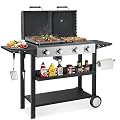 SKOK 4 Burner 3-in-1 Charcoal/Gas/Griddle Combo Outdoor Grill – 331 Sq. In. Cast Iron Grate & Griddle Pan, Propane Griddle Grill Combo for Outdoor Cooking, Backyard, Patio, Camping