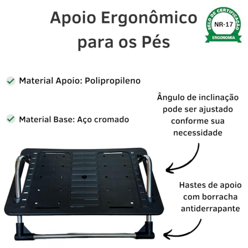 Apoio para os Pés Ergonômico Inclinável Antiderrapante Nr17
