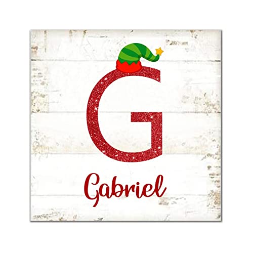 Lettre G en bois rustique de 30 cm avec chapeau d'elfe personnalisable