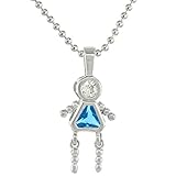 Sterling Silver Birthstone Necklace December Baby Brat Girl Blue Topaz Color Cubic Zirconia, 1.5 mm Chain