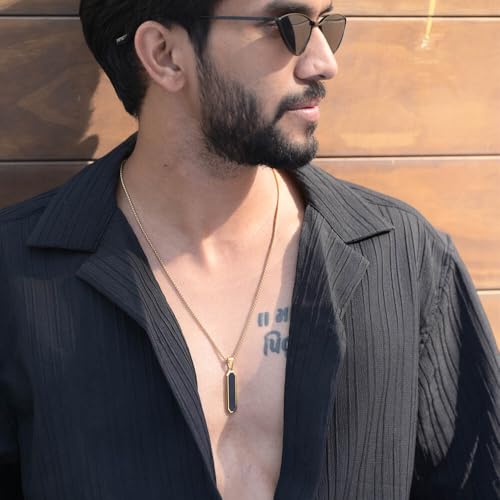Image of PALMONAS 18k Gold Plated Midnight Prism Pendant Chain for Men - Gift for Boys & Men | Waterproof & Anti-Tarnish Men's Accessories, Stylish Trending Men's Pendant Chains