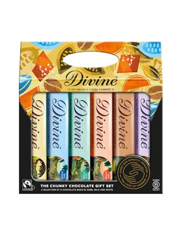 Divine The Chunky Chocolate Gift Pack 6 x 35g Bars Fairtrade Chocolate Selection Assorted Milk White & Dark Chocolate Flavours Gifting & Sharing Ethical Premium Chocolate