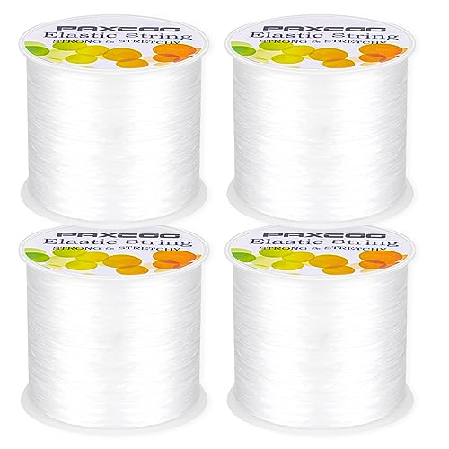 PAXCOO 4 Rolls Elastic String for Bracelets Stretch Magic Elastic String Bead Cord Jewelry Thread for Bracelet Necklaces Clay Beads Pony Beads (White)