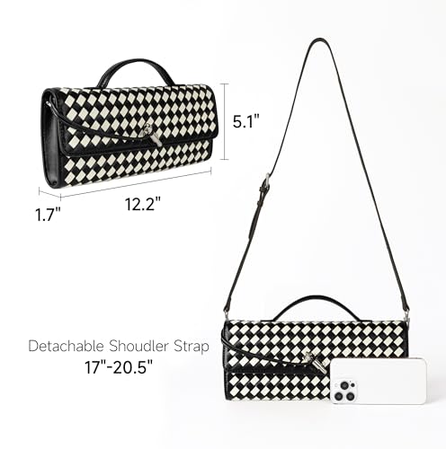 Image of Joryin Woven Purse for Women Evening Clutch Woven Leather Handbags Crossbody Bag Purse Formal Evening Bag, Vegan Leather