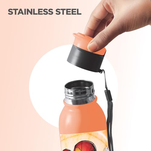 Image of MILTON Marvel Caper 1000 Stainless Steel Water Bottle 870 ml, Single Walled, ISI Certified I Leak Proof Lid, Rust Proof I For School, Office, Gym I Orange