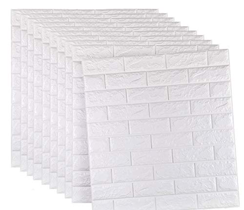 10 piezas ladrillo 3d adhesivo pared, DIY Autoadhesivo Panel Pared Impermeable, Wall Stickers Moderno Decoración para Cuarto de Baño, Sala de Estar y Cocina, Oficina, Fondo TV 60x60cm (Blanco)