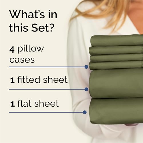 Image of Queen 6 Piece Bed Sheet Set - Breathable & Cooling Sheets - Sage Green