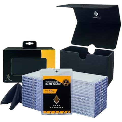 Card Guardian - Magnetic Card Holder Bundle | Premium Deck Box with 25 Magnetic Card Holders & Cleaning Cloth (Black) Cover