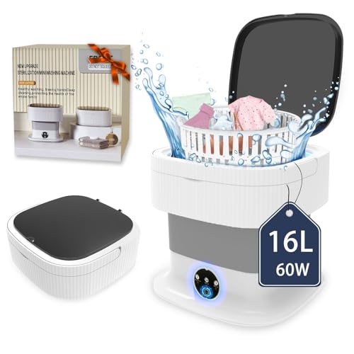 Portable Washing Machine, 16L Large Capacity Mini Washing Machine,60W Small Foldable Collapsible Washer and Dryer with Spin for Travel, Socks, Baby Clothes (Grey)