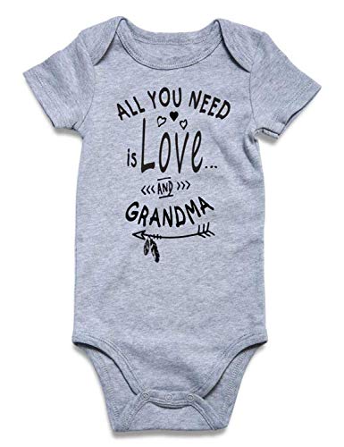 Baby Boy Grandma Clothes Funny Grey Cotton Short Sleeve Romper Gender Neutral Baby Outfit Saying Onesie Jumpsuit Bodysuits Newborn Onesie Romper Boy I Love Grandma Baby Clothes 3-6 Months