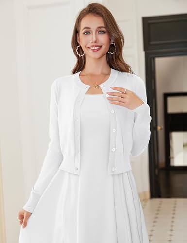 Image of LETDIOSTO Cropped Cardigan Bolero Shrug for Women, Button Down Long Sleeve Knit Sweater for Dresses,for Jeans, XS to XL