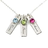 AJ's Collection Unity in Three Personalized Charm Necklace. Customize 3 Sterling Silver Rectangular Pendants with Names of Your Choice. Gifts for Her