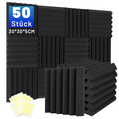 50 Stück Akustikschaumstoff Schalldämmung, 5 X 30 X 30CM (2' X 12' X 12') Schalldämmung Schallschutzplatten, Akustikschaumplatten Schallabsorber Akkustikschaumstoff, Hochdichte...